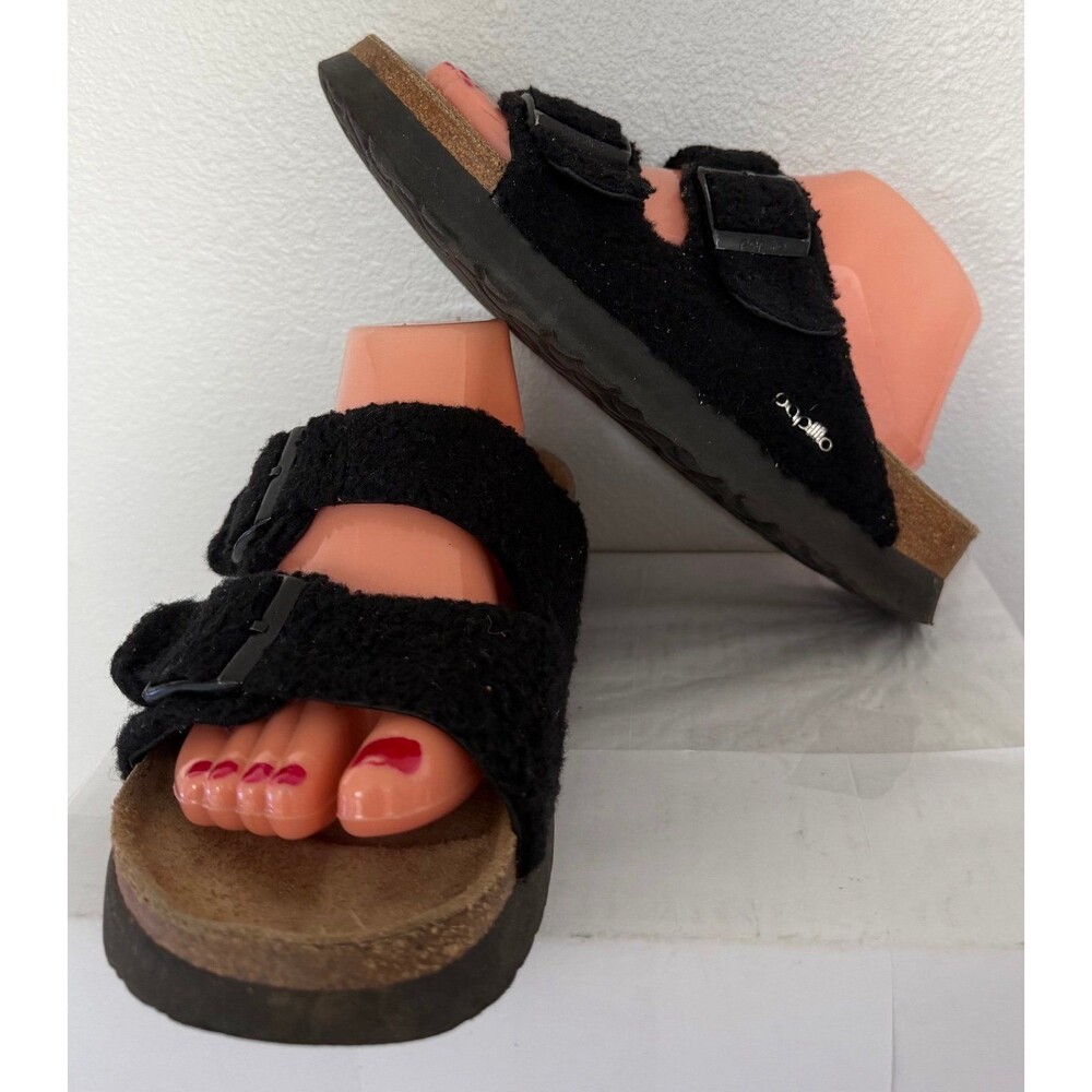 Birkenstock Papillio Arizona Teddy Shearling Fur Sandals Black Size 41